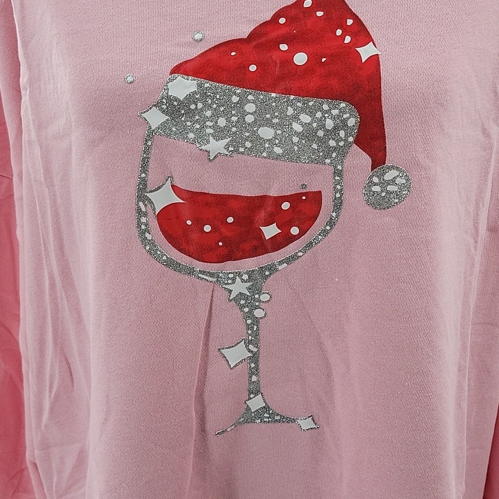 Pink Santa Wine Glass Sweatshirt New - Picture 14 of 15